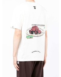 weißes bedrucktes T-Shirt mit einem Rundhalsausschnitt von AAPE BY A BATHING APE