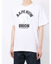 weißes bedrucktes T-Shirt mit einem Rundhalsausschnitt von AAPE BY A BATHING APE