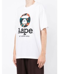 weißes bedrucktes T-Shirt mit einem Rundhalsausschnitt von AAPE BY A BATHING APE