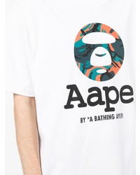 weißes bedrucktes T-Shirt mit einem Rundhalsausschnitt von AAPE BY A BATHING APE