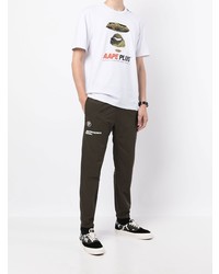 weißes bedrucktes T-Shirt mit einem Rundhalsausschnitt von AAPE BY A BATHING APE