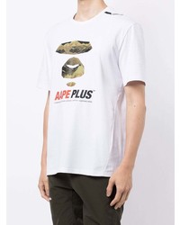 weißes bedrucktes T-Shirt mit einem Rundhalsausschnitt von AAPE BY A BATHING APE