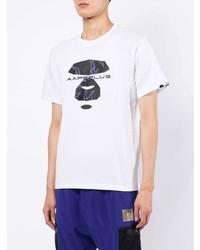 weißes bedrucktes T-Shirt mit einem Rundhalsausschnitt von AAPE BY A BATHING APE