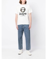 weißes bedrucktes T-Shirt mit einem Rundhalsausschnitt von AAPE BY A BATHING APE