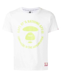 weißes bedrucktes T-Shirt mit einem Rundhalsausschnitt von AAPE BY A BATHING APE