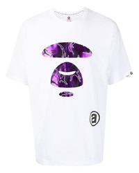 weißes bedrucktes T-Shirt mit einem Rundhalsausschnitt von AAPE BY A BATHING APE