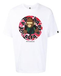 weißes bedrucktes T-Shirt mit einem Rundhalsausschnitt von AAPE BY A BATHING APE