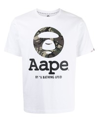 weißes bedrucktes T-Shirt mit einem Rundhalsausschnitt von AAPE BY A BATHING APE