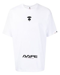 weißes bedrucktes T-Shirt mit einem Rundhalsausschnitt von AAPE BY A BATHING APE