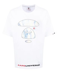 weißes bedrucktes T-Shirt mit einem Rundhalsausschnitt von AAPE BY A BATHING APE