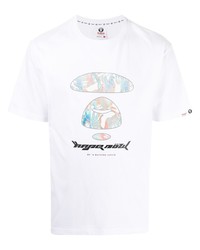 weißes bedrucktes T-Shirt mit einem Rundhalsausschnitt von AAPE BY A BATHING APE