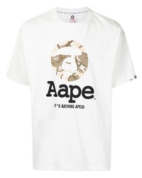 weißes bedrucktes T-Shirt mit einem Rundhalsausschnitt von AAPE BY A BATHING APE