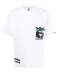 weißes bedrucktes T-Shirt mit einem Rundhalsausschnitt von AAPE BY A BATHING APE