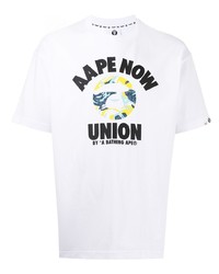 weißes bedrucktes T-Shirt mit einem Rundhalsausschnitt von AAPE BY A BATHING APE