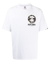 weißes bedrucktes T-Shirt mit einem Rundhalsausschnitt von AAPE BY A BATHING APE