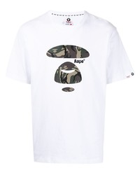 weißes bedrucktes T-Shirt mit einem Rundhalsausschnitt von AAPE BY A BATHING APE