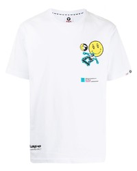 weißes bedrucktes T-Shirt mit einem Rundhalsausschnitt von AAPE BY A BATHING APE