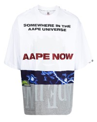 weißes bedrucktes T-Shirt mit einem Rundhalsausschnitt von AAPE BY A BATHING APE