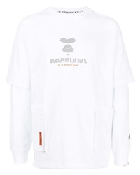 weißes bedrucktes T-Shirt mit einem Rundhalsausschnitt von AAPE BY A BATHING APE