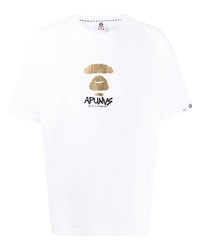 weißes bedrucktes T-Shirt mit einem Rundhalsausschnitt von AAPE BY A BATHING APE