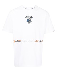 weißes bedrucktes T-Shirt mit einem Rundhalsausschnitt von AAPE BY A BATHING APE