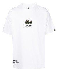 weißes bedrucktes T-Shirt mit einem Rundhalsausschnitt von AAPE BY A BATHING APE