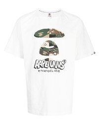 weißes bedrucktes T-Shirt mit einem Rundhalsausschnitt von AAPE BY A BATHING APE