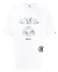 weißes bedrucktes T-Shirt mit einem Rundhalsausschnitt von AAPE BY A BATHING APE