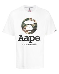 weißes bedrucktes T-Shirt mit einem Rundhalsausschnitt von AAPE BY A BATHING APE