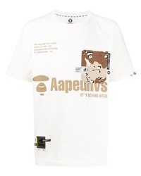 weißes bedrucktes T-Shirt mit einem Rundhalsausschnitt von AAPE BY A BATHING APE