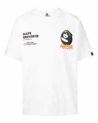 weißes bedrucktes T-Shirt mit einem Rundhalsausschnitt von AAPE BY A BATHING APE