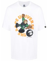 weißes bedrucktes T-Shirt mit einem Rundhalsausschnitt von AAPE BY A BATHING APE