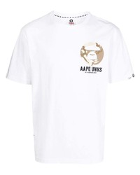 weißes bedrucktes T-Shirt mit einem Rundhalsausschnitt von AAPE BY A BATHING APE