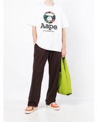 weißes bedrucktes T-Shirt mit einem Rundhalsausschnitt von AAPE BY A BATHING APE