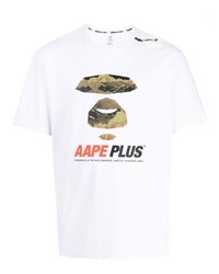 weißes bedrucktes T-Shirt mit einem Rundhalsausschnitt von AAPE BY A BATHING APE