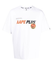 weißes bedrucktes T-Shirt mit einem Rundhalsausschnitt von AAPE BY A BATHING APE