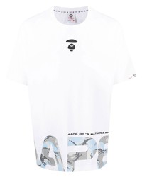 weißes bedrucktes T-Shirt mit einem Rundhalsausschnitt von AAPE BY A BATHING APE