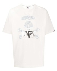 weißes bedrucktes T-Shirt mit einem Rundhalsausschnitt von AAPE BY A BATHING APE