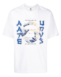 weißes bedrucktes T-Shirt mit einem Rundhalsausschnitt von AAPE BY A BATHING APE