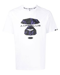 weißes bedrucktes T-Shirt mit einem Rundhalsausschnitt von AAPE BY A BATHING APE