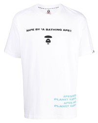 weißes bedrucktes T-Shirt mit einem Rundhalsausschnitt von AAPE BY A BATHING APE