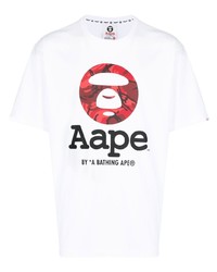 weißes bedrucktes T-Shirt mit einem Rundhalsausschnitt von AAPE BY A BATHING APE