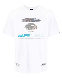 weißes bedrucktes T-Shirt mit einem Rundhalsausschnitt von AAPE BY A BATHING APE