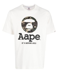 weißes bedrucktes T-Shirt mit einem Rundhalsausschnitt von AAPE BY A BATHING APE