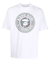 weißes bedrucktes T-Shirt mit einem Rundhalsausschnitt von AAPE BY A BATHING APE