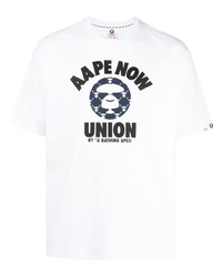 weißes bedrucktes T-Shirt mit einem Rundhalsausschnitt von AAPE BY A BATHING APE