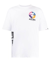 weißes bedrucktes T-Shirt mit einem Rundhalsausschnitt von AAPE BY A BATHING APE