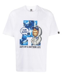 weißes bedrucktes T-Shirt mit einem Rundhalsausschnitt von AAPE BY A BATHING APE