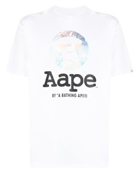 weißes bedrucktes T-Shirt mit einem Rundhalsausschnitt von AAPE BY A BATHING APE