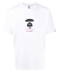 weißes bedrucktes T-Shirt mit einem Rundhalsausschnitt von AAPE BY A BATHING APE